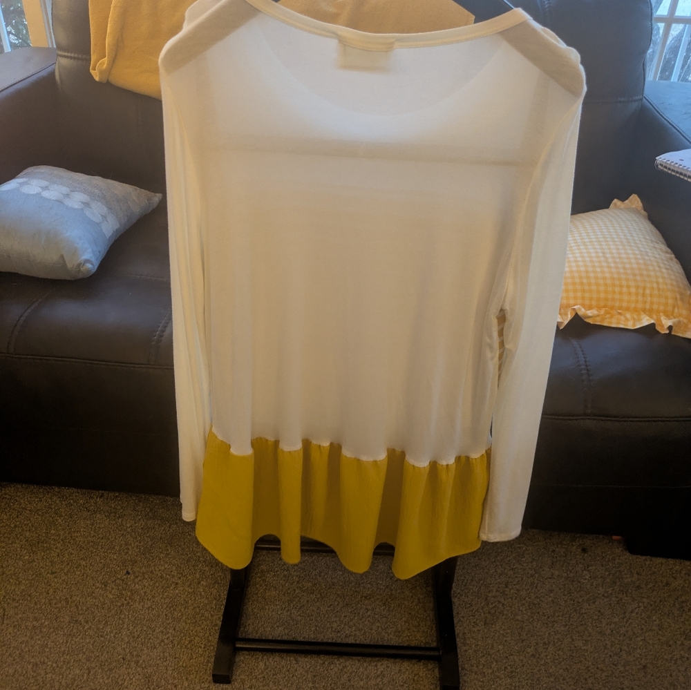 Elegant White and Yellow Long Sleeve Top